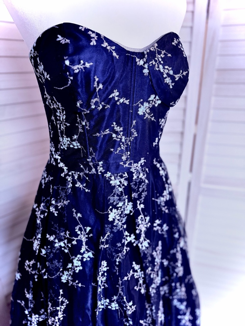 Prom Dress Pageant Gown NWT Sz XXS Blue silver & teal rhinestones tulle overlay